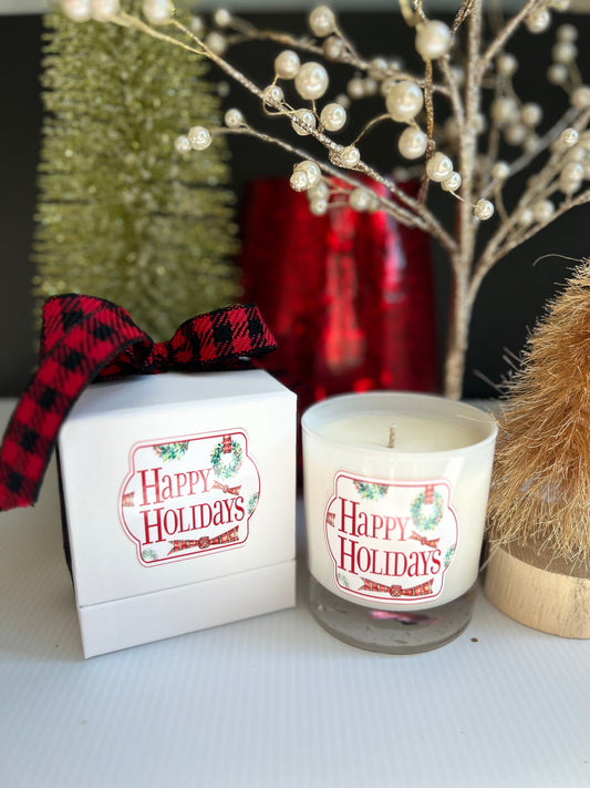 Plaid Happy Holidays Christmas Candle